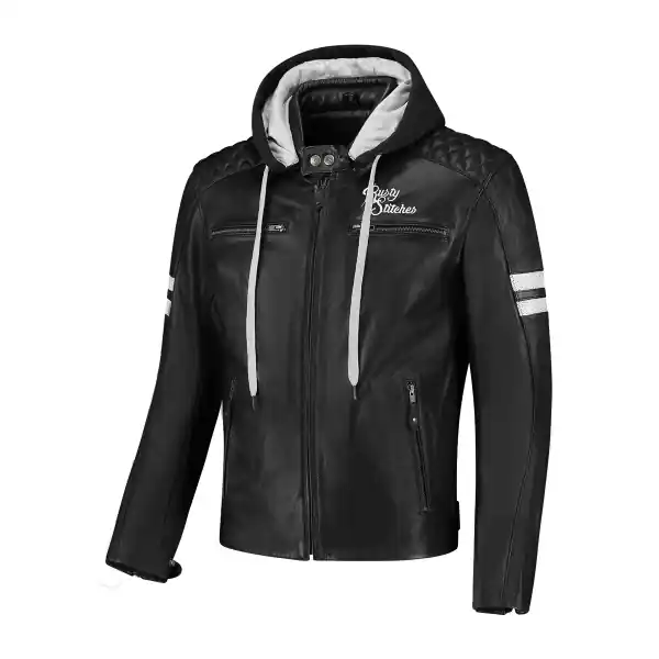 Vezi acum Geaca Piele Rusty Stitches Jari Hooded V2 Black/White S