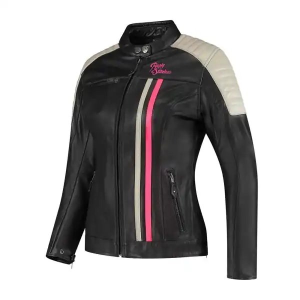 Geacă Piele Damă Rusty Stitches Alice Black/Pink Fluo 40 Livrare expres