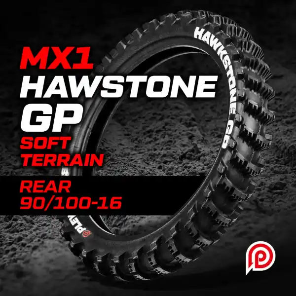 Cauciuc de nisip motocross 90/100-16 Plews MX 1 Hawkstone GP Sand Paddle Rear Plată sigură