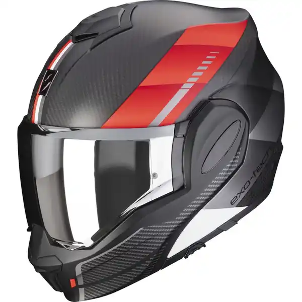 Casca modulara flip-back SCORPION EXO-TECH EVO CARBON GENUS Negru mat/Rosu L Bestseller