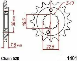 Reducere Pinion fata Enduro Expert Suzuki LTZ 400 ‘03-‘17/ LTR 450 ‘06-‘12/ Kawasaki KFX 400 ‘03-‘06 (14 dinti) JTF1401.14SC