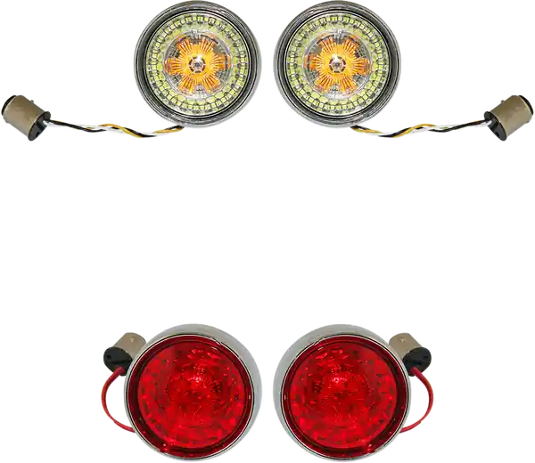 Complete Front & Rear Turn Signal Conversion Kit With Bullet Bezel Lenses Chrome Ofertă de sezon